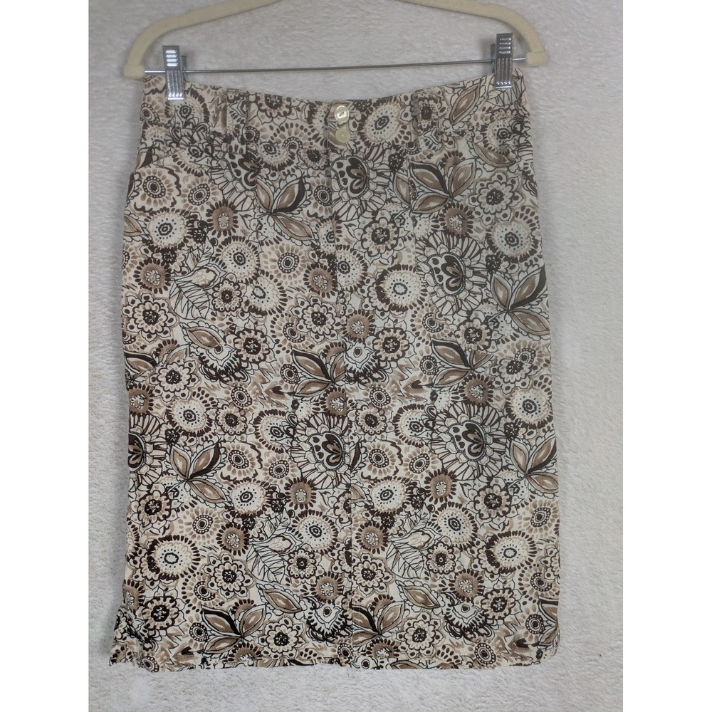 Christopher & Banks Pencil Skirt Women's 6 Brown Tan Floral Paisley Knee Length